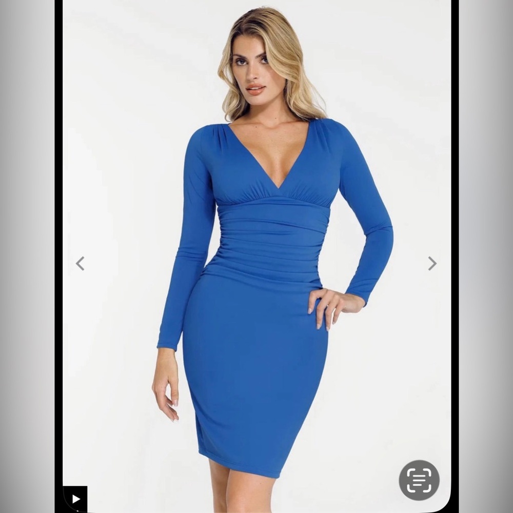 Popilush Shapewear Chic Long Sleeve Blue Dress